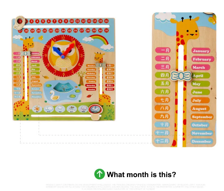 Милая сова календарь часы головоломка деревянная доска Монтессори Обучающие деревянные игрушки Монтессори деревянный пазл для детей UD0564H