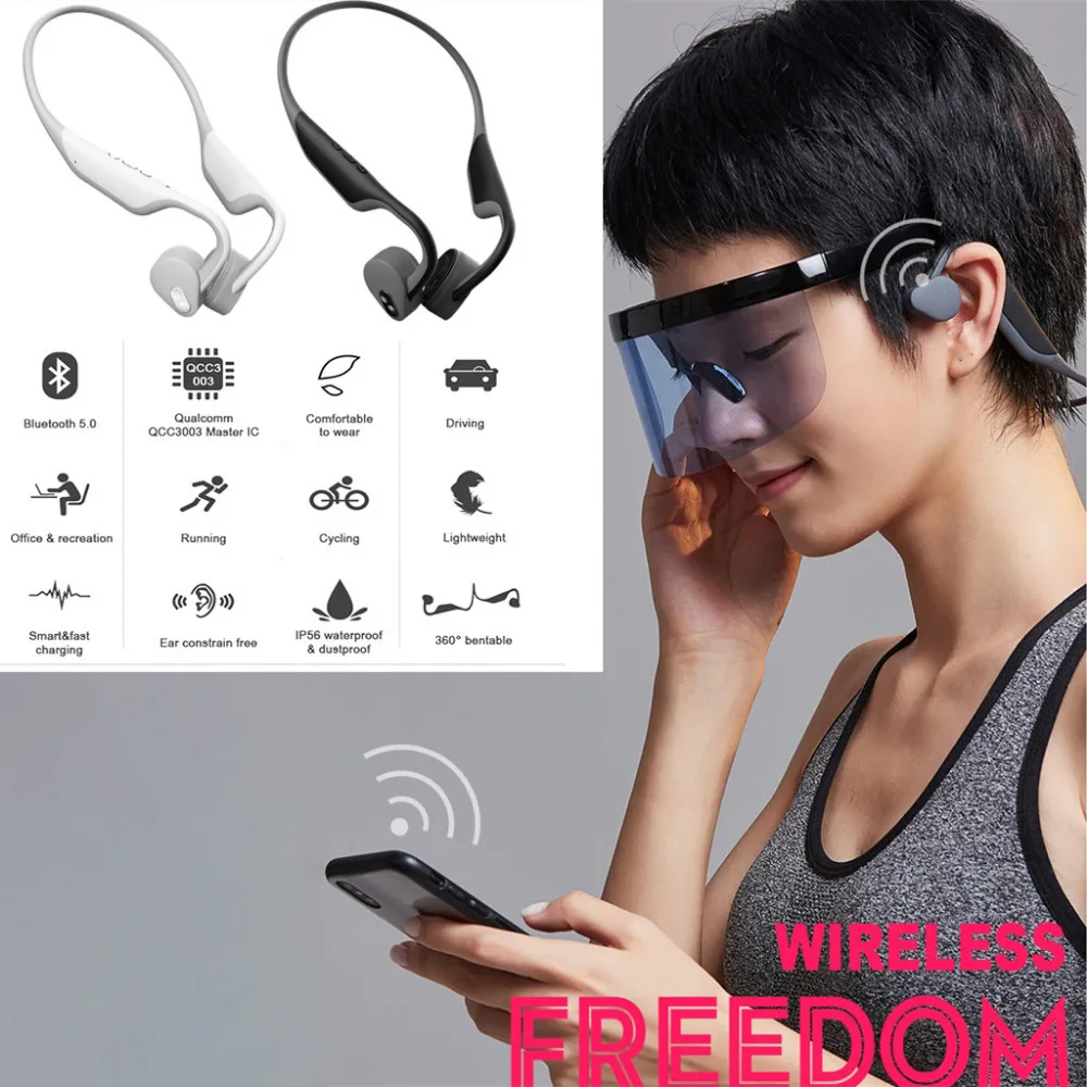 

Bluetooth 5.0 Wireless Headphones Bone Conduction Earphones Earbugs Earplugs With Mic Outdoor Sport Headset D.27