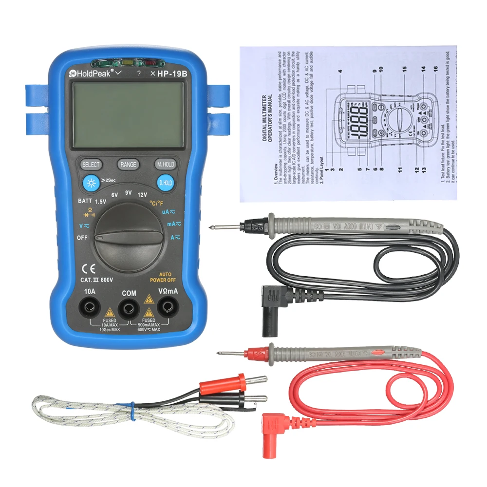 HoldPeak Цифровой мультиметр DC/AC напряжение измеритель тока сопротивление высокотемпературная батарея тест er Диод Непрерывность тест+ ремешок на запястье