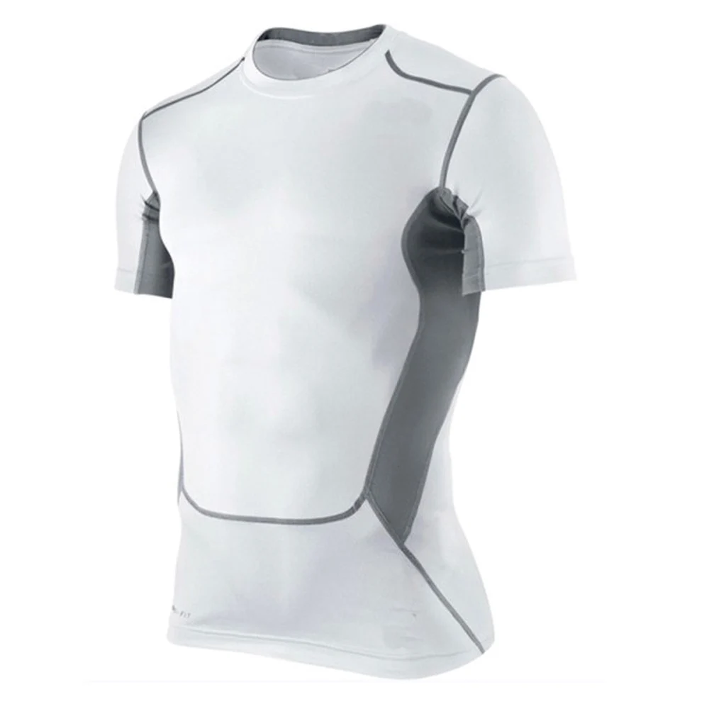 Мужская баскетбольная плотная спортивная одежда короткий рукав Джерси материал PRO дышащая быстросохнущая Базовая компрессионная рубашка - Цвет: Белый