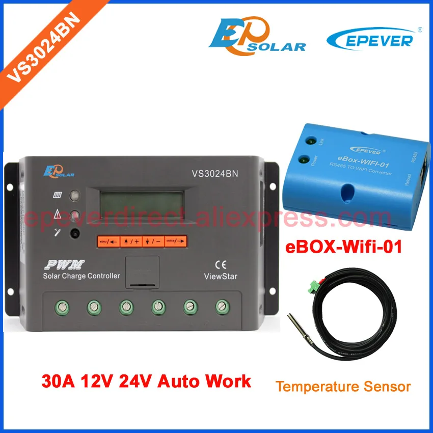 30A 12V 24V Auto work PWM Solar Charge Controller with LCD Display Wifi BOX and Temp sensor Solar Cell Regulator VS3024BN 30A 12V 24V Auto work PWM Solar Charge Controller with LCD Display Wifi BOX and Temp sensor Solar Cell Regulator VS3024BN