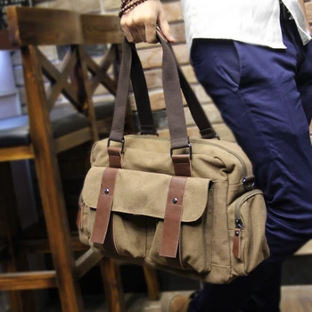 

New fashion high quality canvas handbags men casual large capacity travel bags vintage canvas messenger bags men