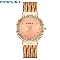 Новый бренд класса люкс лучших crrju Для женщин кварцевые часы браслет женское платье Часы Дамская мода Повседневное серебро Стразы наручные