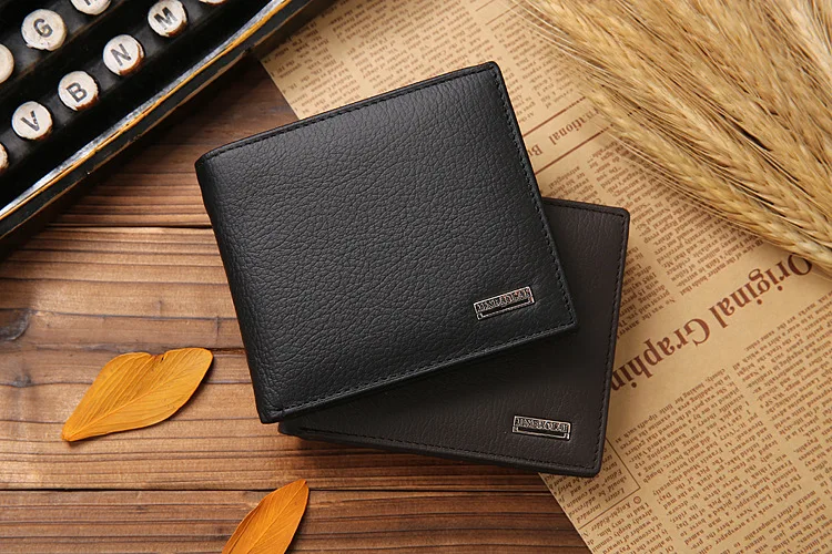 Genuine Leather Mens Wallet Premium Product Real Cowhide Wallets For Man Short Black Walet Portefeuille Homme Short Purses 77