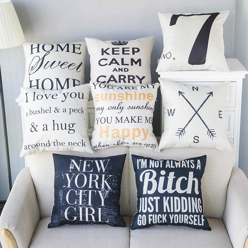 45x45cm Cotton Linen Quote Cushion Cover Creative letters Pattern Day