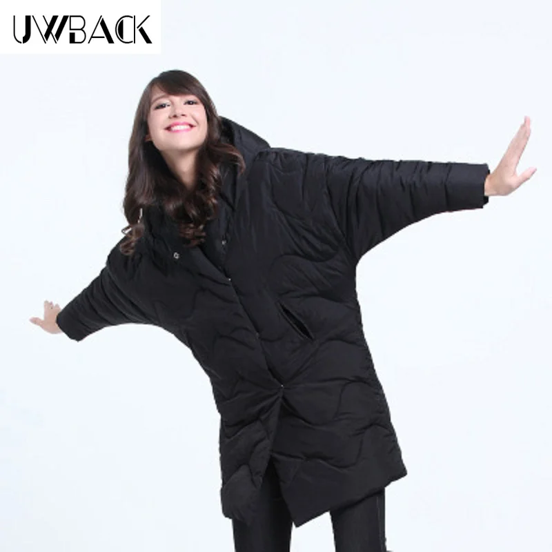 

Uwback 2016 Winter Brand Basic Coat Women Black Oversized Overcoat Femme Cotton Wadded Windbreak Jacket Mujer OB049