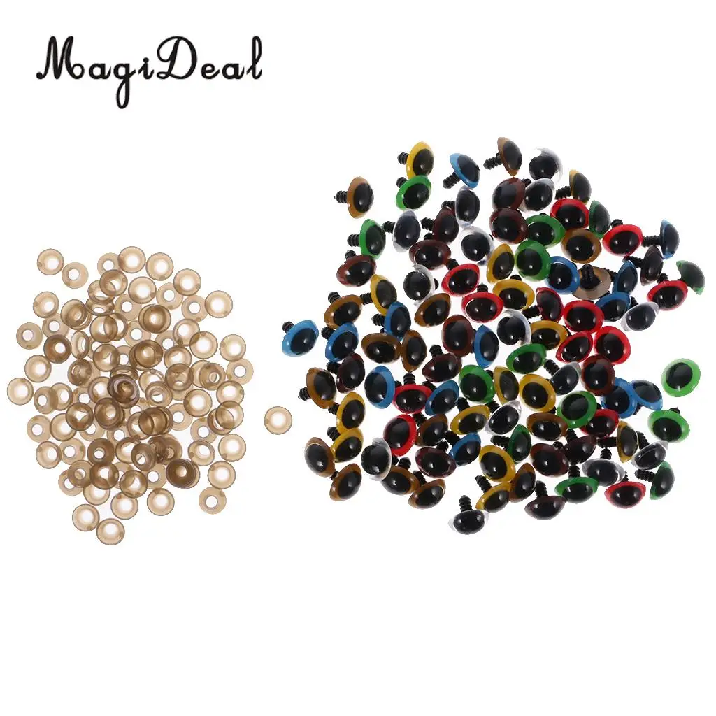 MagiDeal 100Pcs/Pack Mixed Color Plastic Safety Eyes with Washers for Dolls Animal Bear Making DIY Craft Handmade Toy 7Kinds