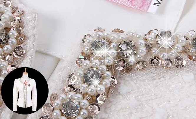 Promo  2018 New Women Autumn-Winter coat short design Elegant Beaded Diamond slim Long sleeve Plus size Sm