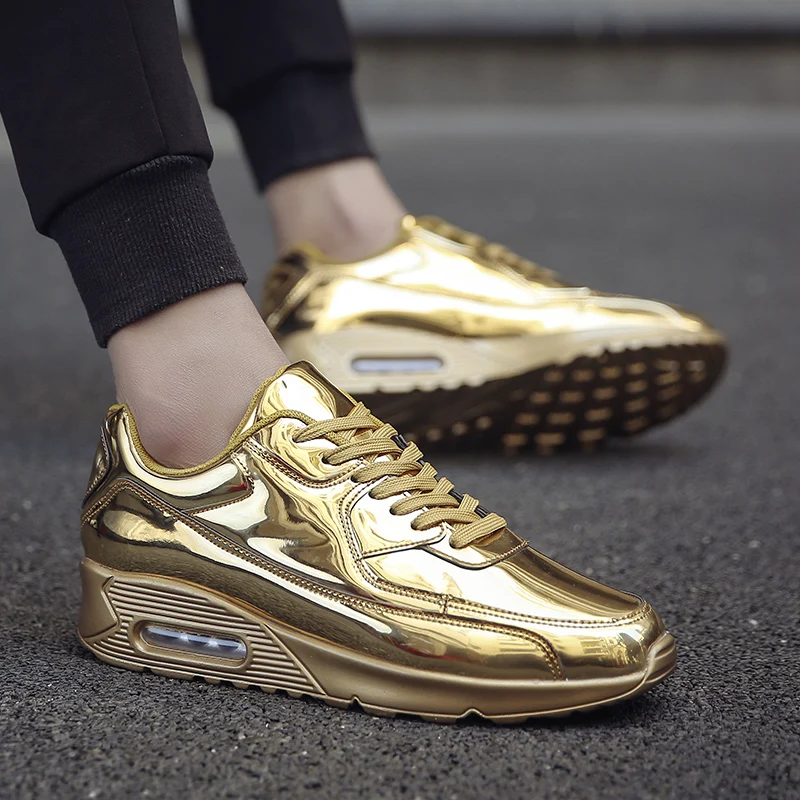

Man Sneakers Gold Sliver 2019 New Lightweight Breathable Running Shoes for Men Zapatillas Hombre Comfortable Bright Chaussures
