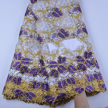 

AHigh Quality Imported Wholesale 100% Polyester Beaded African Tulle Lace French Net Beads Lace Fabric For Wedding Dress 1386B