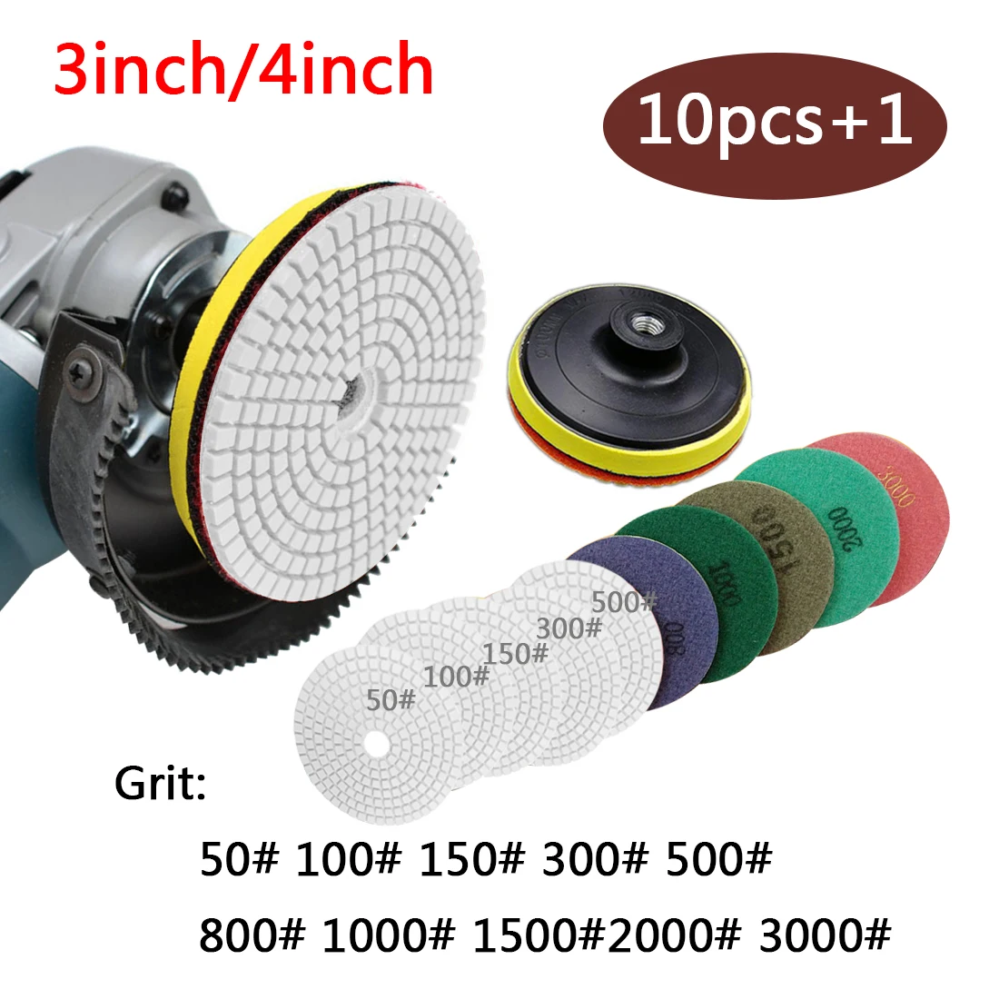 Almofada de Polimento Conjunto para Ferramentas Polegada Diamante Mármore Granito Molhado Pedra Concreto Moagem Discos Ferramenta Abrasiva 10 Pçs 3 – 4