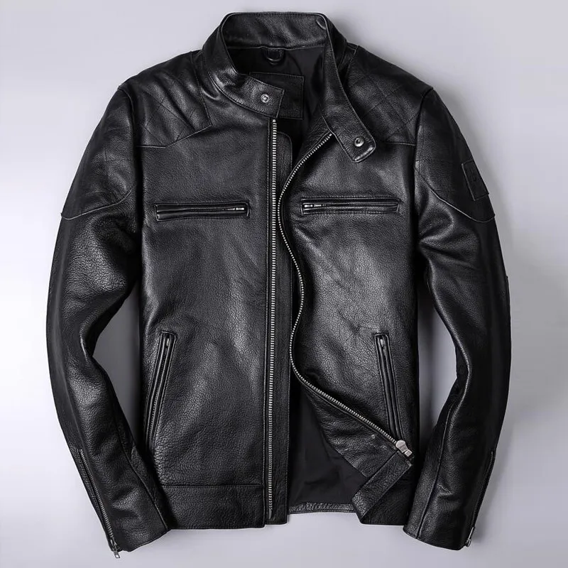 Name Brand Men Genuine Leather Jackets XXXL Cow Leather Baseball Jackets and Coats Slim Fit Biker Cow Leather Jackets Streetwear