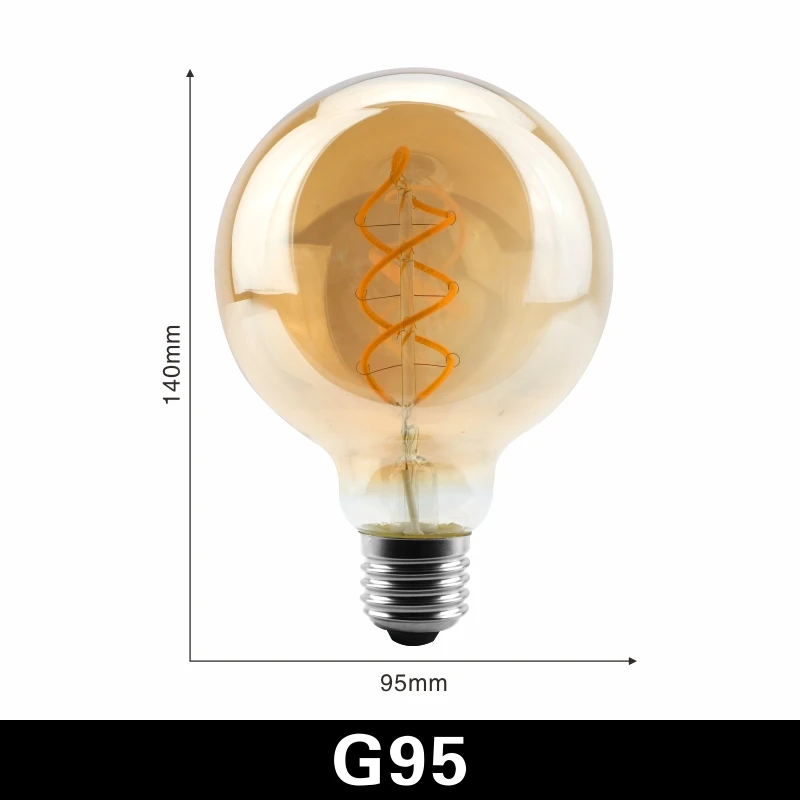 Ретро Винтаж лампы 4W 2200K лампа со спиралью светодиодный ламп накаливания A60 T45 ST64 G80 G95 G125 декоративное освещение диммируемая лампа edison лампа - Испускаемый цвет: G95