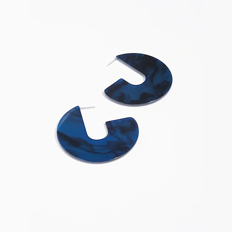 Круглый модный Brinco синий плоский полукруг серьги-кольца ZA смола для женщин Boho элегантный дизайн Леопардовый цвет, акриловый ювелирный - Окраска металла: Blue