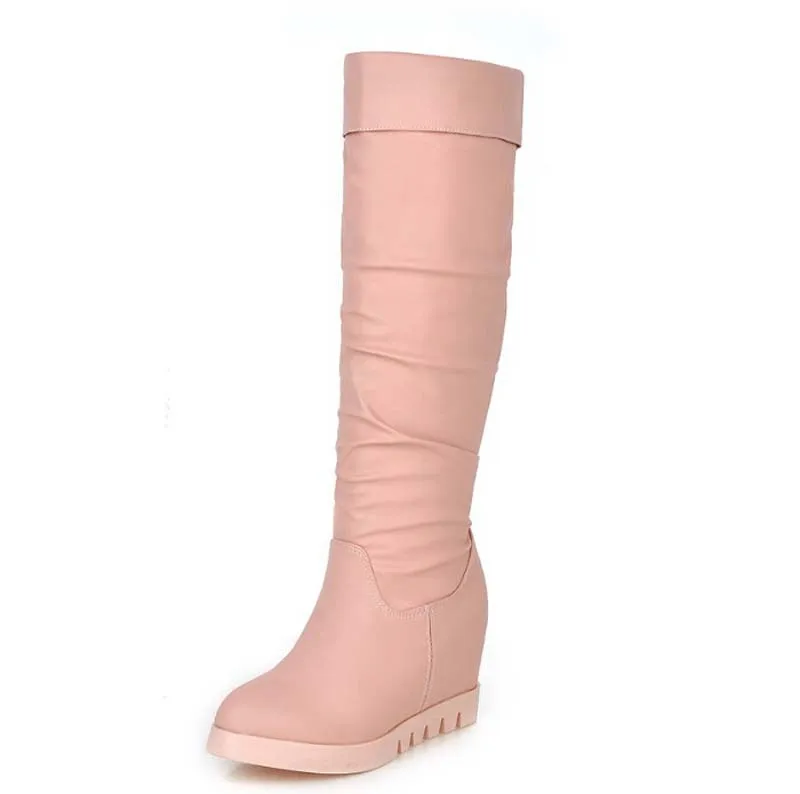 

ENMAYER new boots shoes women winter thick heel round toe boots fashion platform over knee high boots for women motorcycle boots