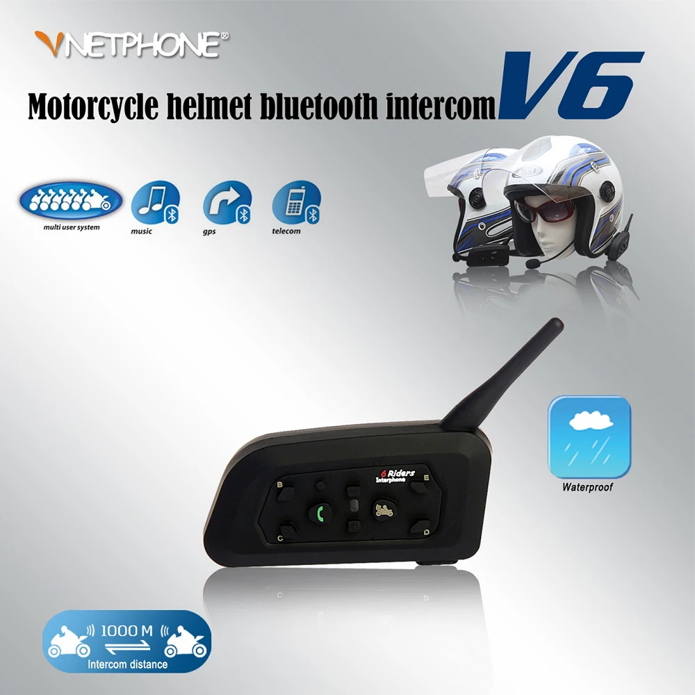 Гарнитура для мотоциклетного шлема V6 1200 м Bluetooth интерком 6 Riders BT беспроводной