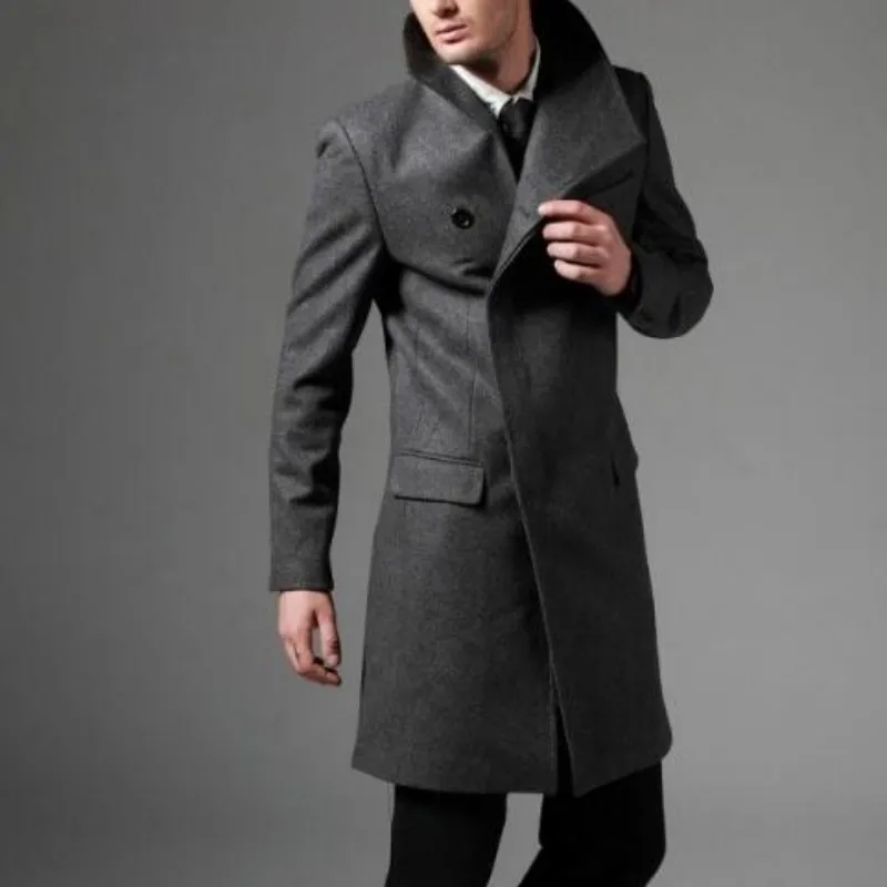 Beautyfine Autumn Winter Warm Casual Long Patchwork Color Slim Fit Outwear 2019 Mens Trench Coat
