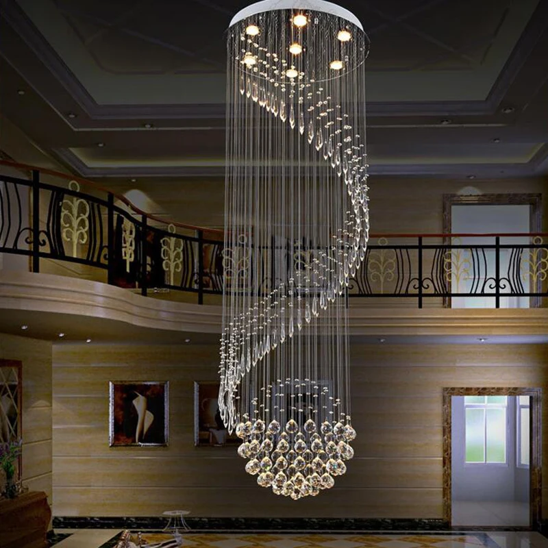 Современная хрустальная люстра для спирального дизайна, светодиодный роскошный хрустальный светильник, подвесной светильник для интерьера, лестницы, коридора