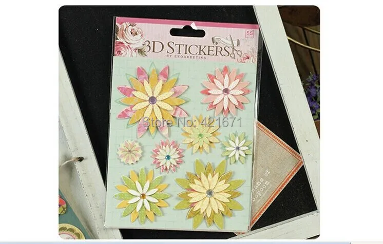 

New Arrivals Fashion Dazzling 2sets/lot Colorful Lotus flowers 3D Decorating Stickers Set DIY Photo Album Scrapbooking Kit