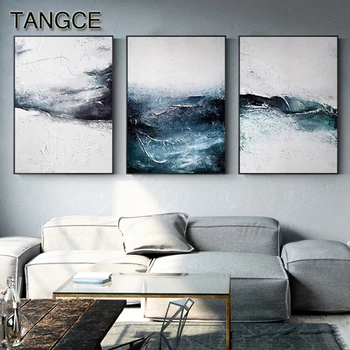 Online Moderne Dreamy Dunkelblau Pulver Sand Leinwand Malerei Mode Poster Druck Abstrakte Wand Kunst Für Wohnzimmer Nordic Tableau Salon