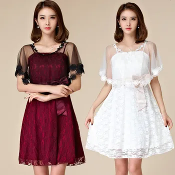 

BIG SIZE F~3XL Ladies Sexy Elegant Special Occasion Party Short Lace Dress 2pcs Set Banquet Wedding Women Plus Large Dresses