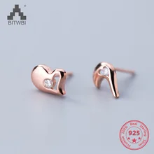 

New Design Korean S925 Sterling Silver Simple Fashion Creative Sweet Love Heart Natural Zircon Rose Gold Stud Earrings