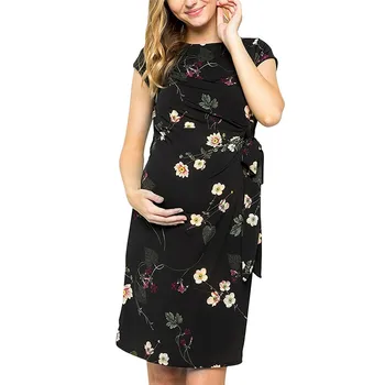 

Maternity Short Sleeve Nursing Baby Breastfeeding Nightdress Pregnancy Dress vestidos robe femme enceinte for photo shoot A1