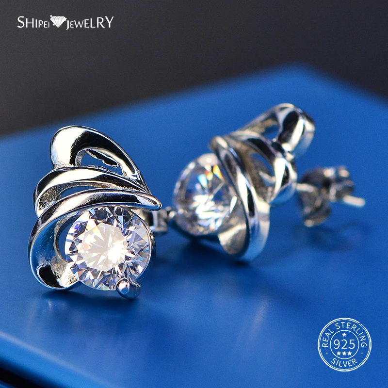 Shipei, 925 пробы, серебряные серьги-гвоздики, хорошее ювелирное изделие, создан Муассанит, круглые серьги-гвоздики для женщин, Подарок на годовщину