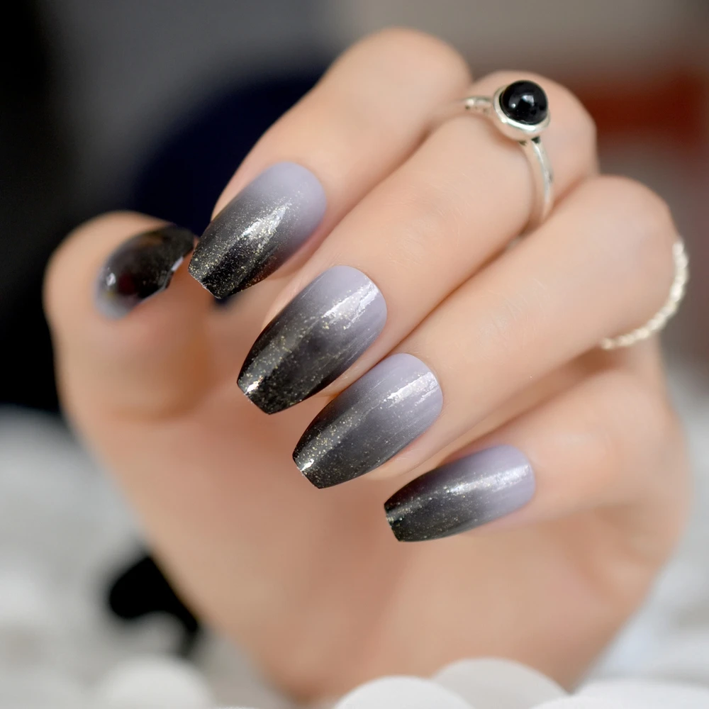 Coffin Shape Black French Tips Coffin Nails.