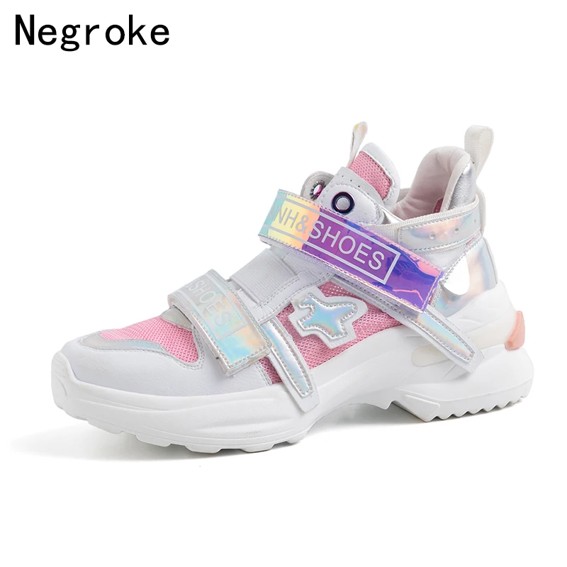 

Fashion Genuine Leather Women Sneakers 2019 Designer Platform Shoes Woman Bright Tenis Feminino Casual Zapatillas Mujer SN&7001
