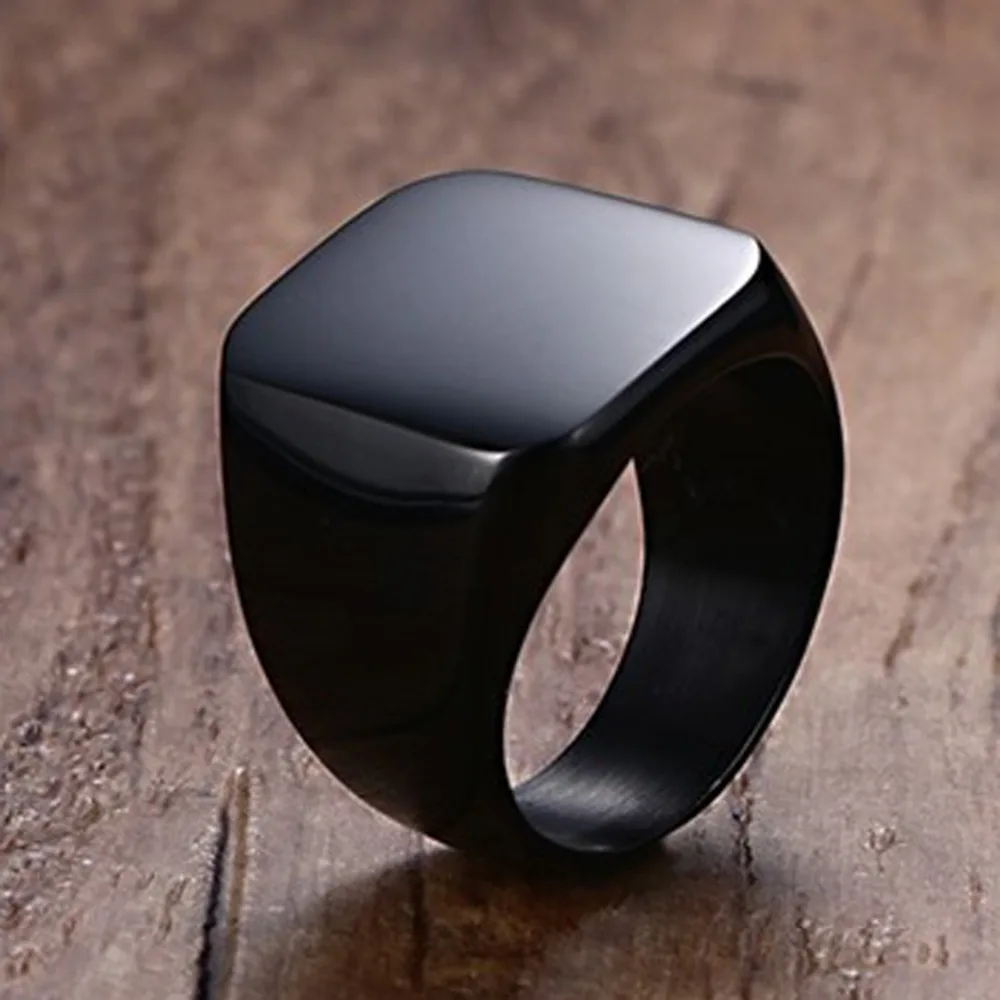 

High Quality Trendy Jewelry 316L Stainless Steel Black Color Square Rings Mens Unisexs Biker Rings Size 7-12 Christmas Gift Hot