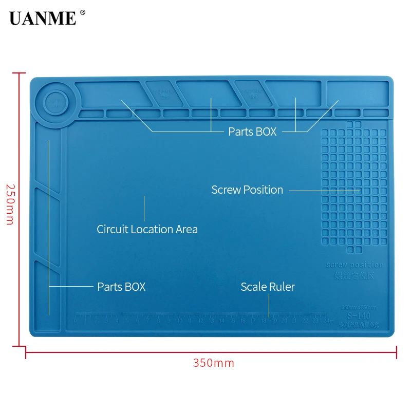 S140 35x25cm Heat Insulation Silicone Pad Desk Mat Maintenance Platform With Magnetic Section For BGA Sold Stationering Repair
