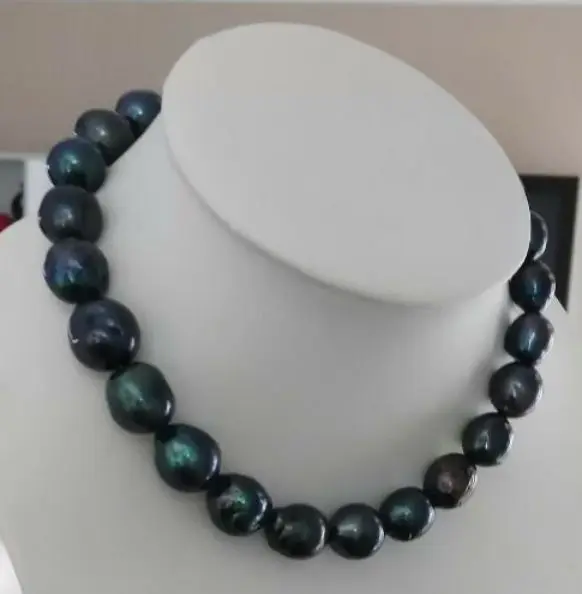 

elegant natural 12-13mm south seas peacock black kasumi pearl necklace 18inch