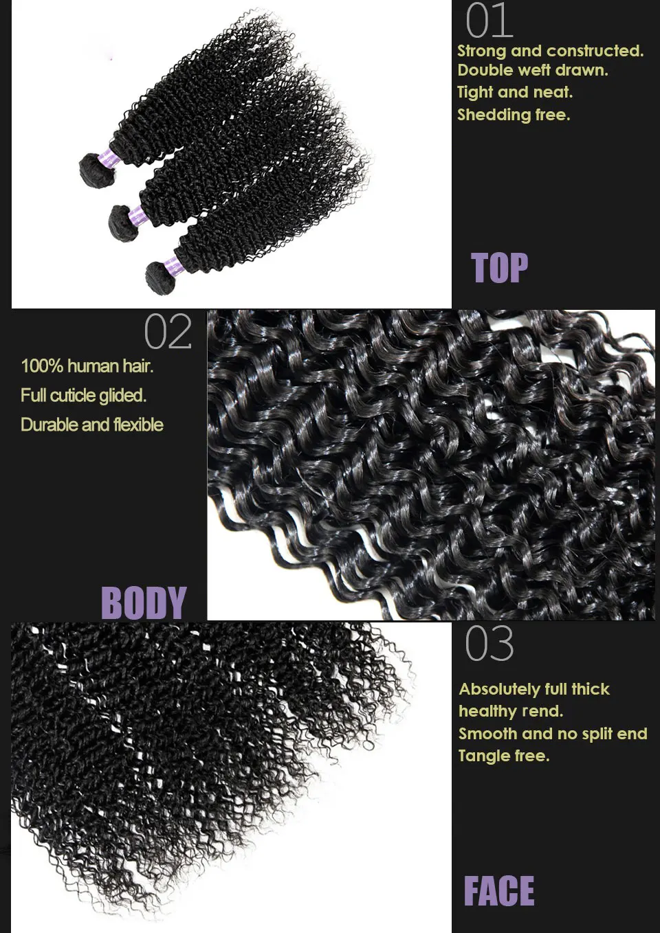 ALIMICE Mongolian Kinky Curly Hair Extensions 100% Non Remy Human Hair Weaves 3 Bundles Machine Double Weft Nature Color Hair (5)
