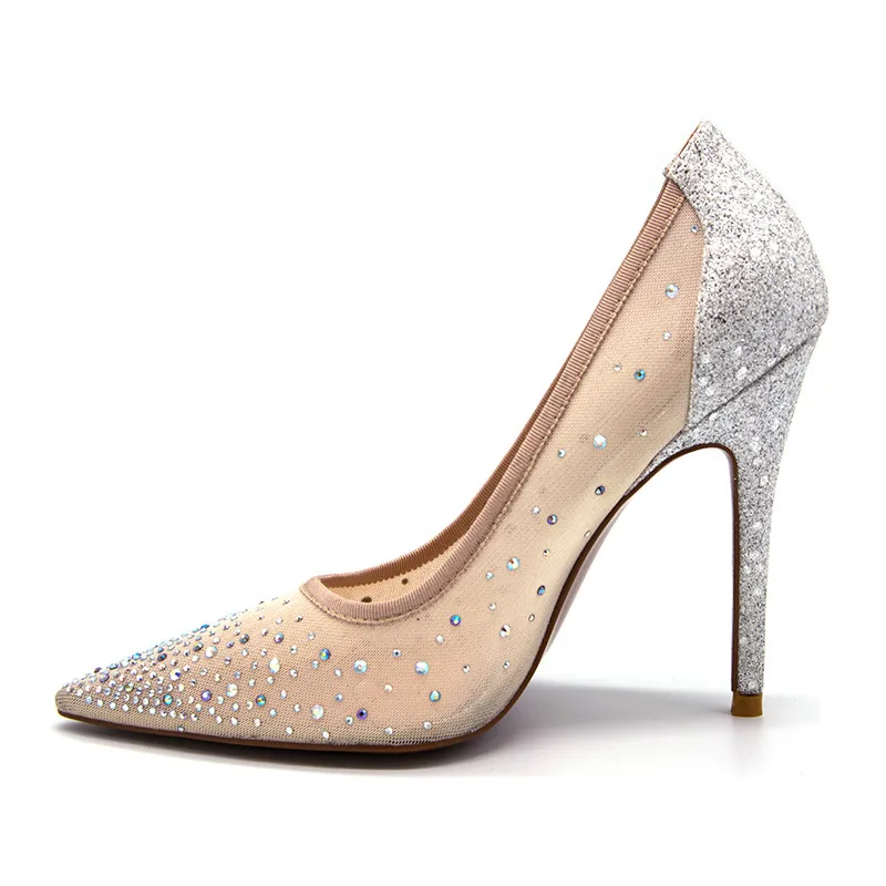2018 New Fashoin pearl high-heeled shoes elegant women pumps Mesh high-heeled shoes platform wedding shoes high heel sandals