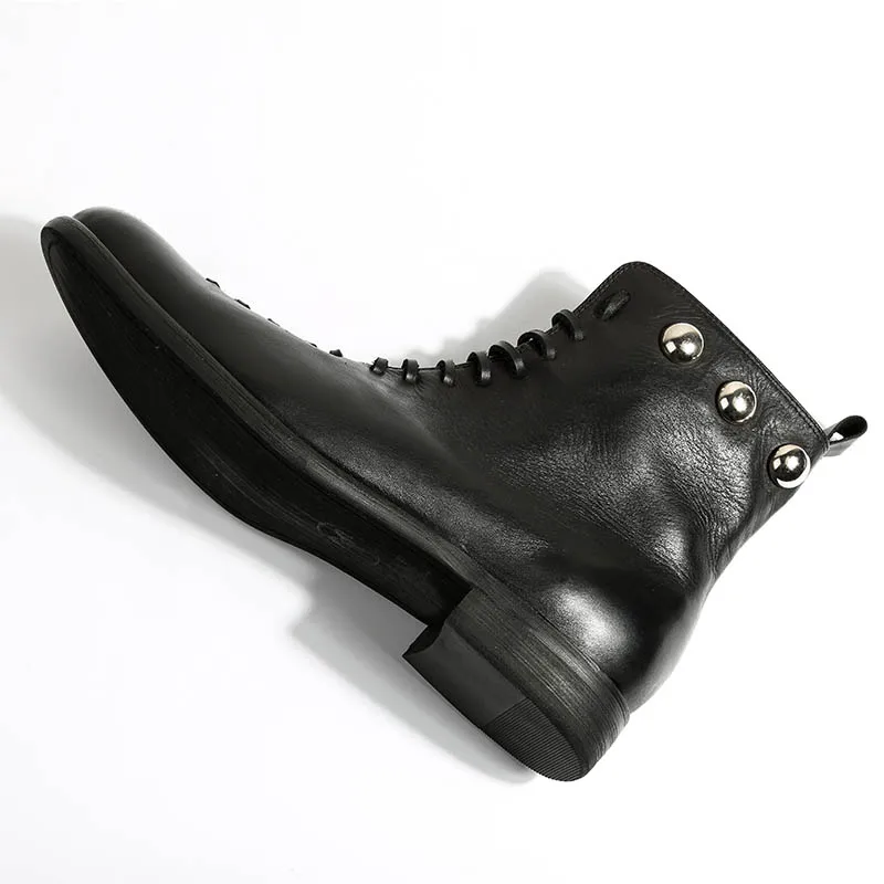 Английский стиль; мужские ботинки из натуральной коровьей кожи на низком каблуке; зимние ботинки в байкерском стиле в стиле ретро; мужские ботильоны на шнуровке; Chaussures