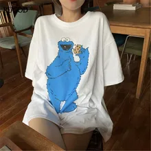 RUGOD Корея Лето Женщины o-образным вырезом лягушка печати Свободные повседневные женские футболки пуловер консервативный Стиль Хлопок топы