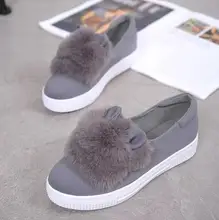 Slip ons zapatos plataforma pisos 2016 Nuevas botas de invierno Moda Real orejas de piel Zapatos de Mujer Zapatos de ocio Femenino de Corte Bajo Casuals dama