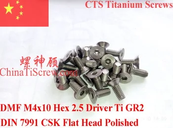 

Titanium screw M4x10 DIN 7991 Flat Head Hex 2.5 Driver Ti GR2 Polished 10 pcs