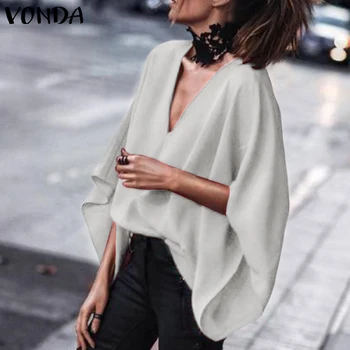 

VONDA Plus Size Shirt Blouse Women 2020 Spring Sexy V Neck Long Sleeve Tops Blouse Casual Loose Blusas OL Shirts