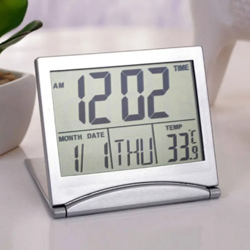 

1pcs Mini Folding LCD Digital Alarm Clock Desk Table Weather Station Desk Temperature Portable Travel Alarm Clock
