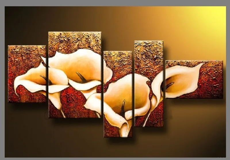 

Large 5 Panel Office Wall Art Pictures Abstract Calla Lily Flower Oil Painting Modern Home Decor Hand Painted Canvas Paintings