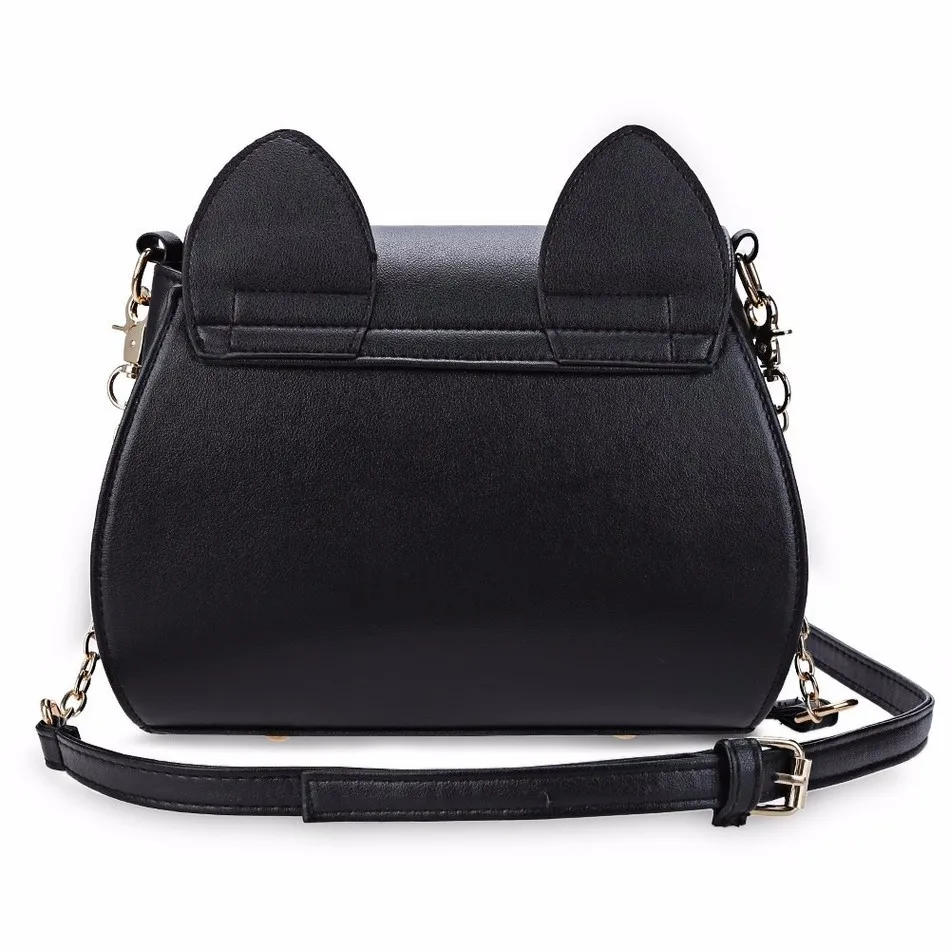 Vegan leather black Cat bag with moon design cat design crossbody bag female handbag with cat ear