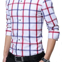 Качество хорошее Для мужчин весна рубашка Slim Fit рубашки в клетку Хлопковое платье с длинными рукавами и пуговицы Повседневное Camiseta Masculina клетчатая рубашка