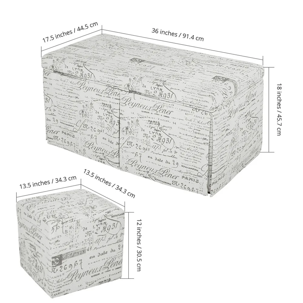 LANGRIA из 3х предметов: French Script материя с узором Банкетка с нишей и CUBE ottoman комплект ног табурет сиденье, бежевый