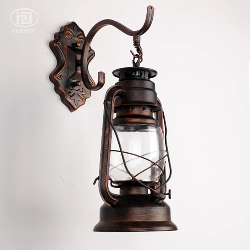 Vintage Retro Lantern Lamp Iron Barn Kerosene Oil Wall Light Industrial Beside Hallway bathroom Outdoor Waterproof Wall Lamps