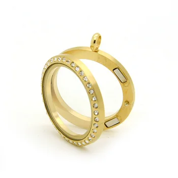 

10pcs/lot gold stainless steel floating locket magnetic Crystal living memory locket pendant
