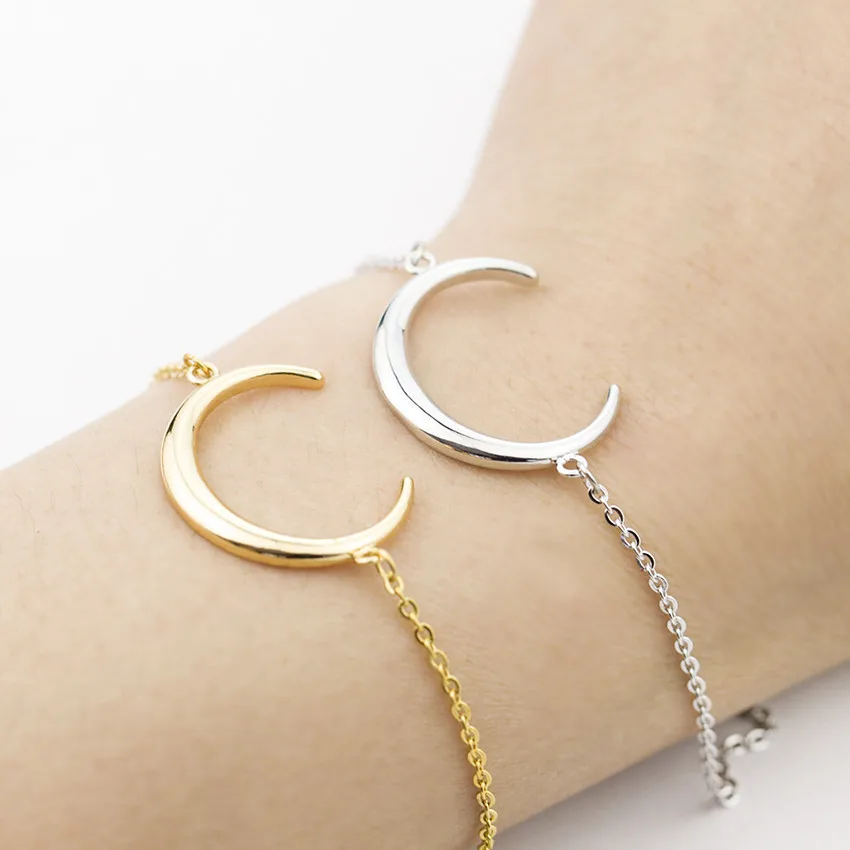 

Wicca Jewelry Crescent Moon Charm Bracelets For Women Men Christian Jewelry Gold Silver Open Circle New Moon Pulseira Feminina