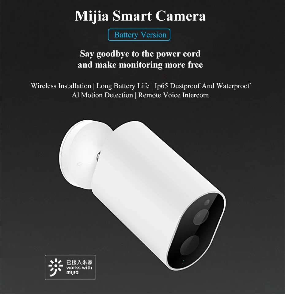 Оригинальная Смарт ip-камера Xiaomi 1080P с батарейным шлюзом 120 градусов F2.6 IP65 AI Humanoid Detection WiFi Беспроводная камера Cam