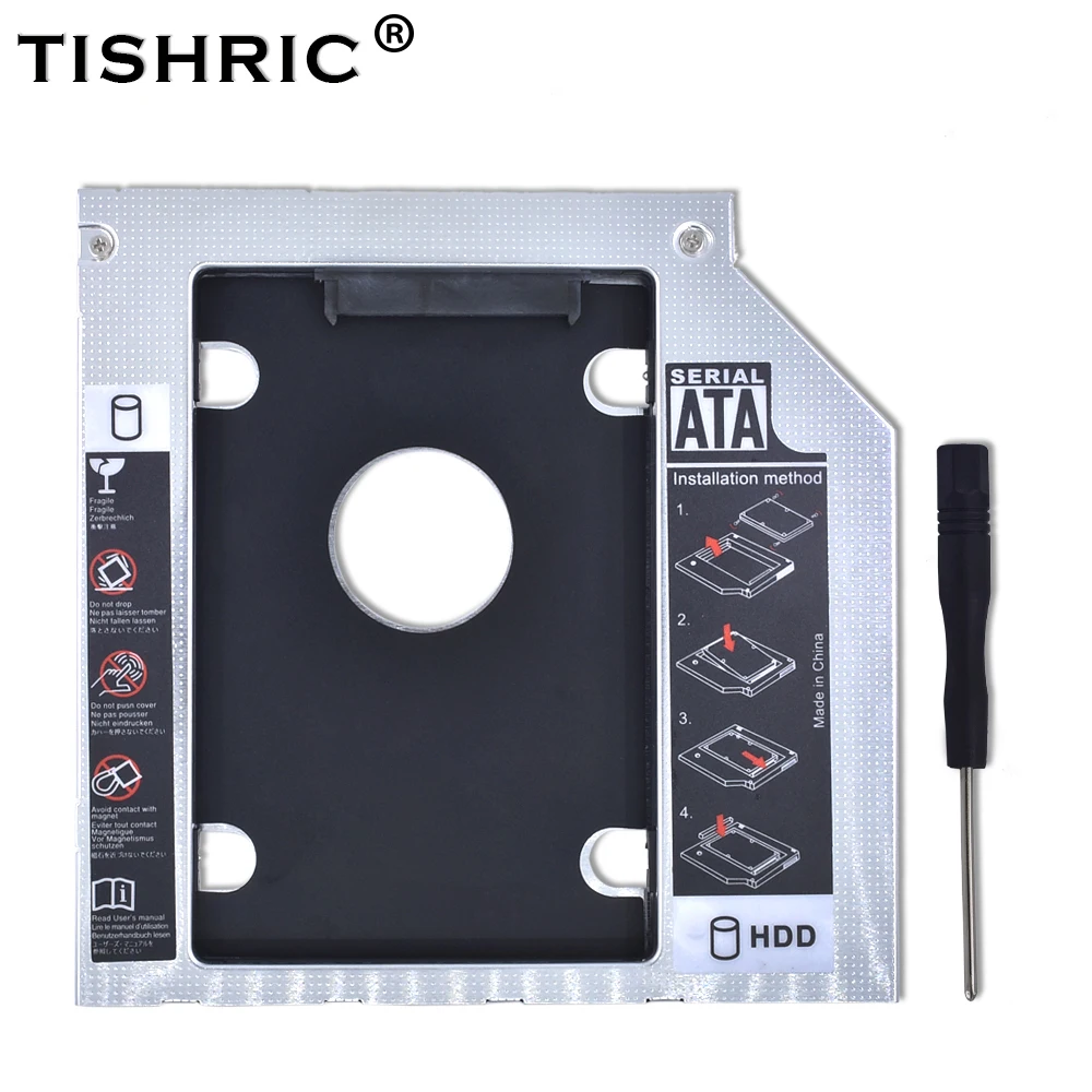 TISHRIC для ноутбука ODD 2," SSD Optibay алюминиевый Универсальный 2-ой HDD Caddy 9,5 мм SATA 3,0 Чехол-коробка корпус